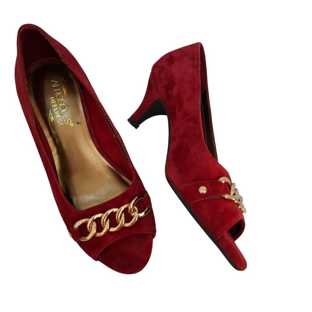 Aerosoles HeelRest Red Heels Suede Peep Toe Chain Kitten Heels Women's shoes 7M